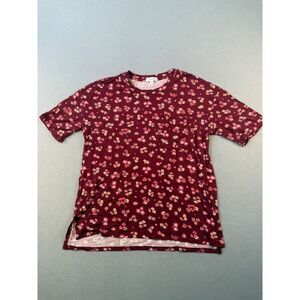 Eyeshadow Womens Burgundy Floral Short Sleeve Pocket T-Shirt Size S